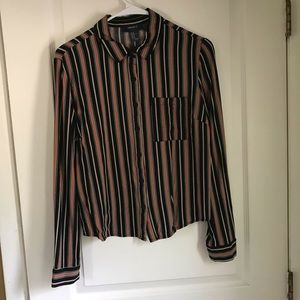 FOEVER 21 BLACK & ORANGE STRIPED LONG SLEEVE